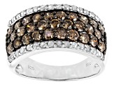 Pre-Owned Champagne And White Diamond Rhodium Over Sterling Silver Wide Band Ring 1.80ctw