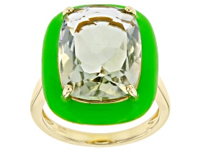 Pre-Owned Green Prasiolite 18k Yellow Gold Over Sterling Silver Solitaire Ring 6.50ct