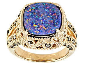 Pre-Owned Multi-color Australian Opal Triplet 18k Gold Over Silver Ring