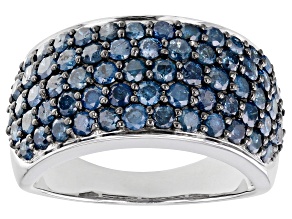 Pre-Owned Blue Diamond Rhodium Over Sterling Silver Wide Band Ring 2.25ctw