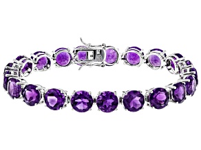 Pre-Owned Purple Amethyst Rhodium Over Sterling Silver Tennis Bracelet 34.60ctw