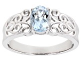 Pre-Owned Blue Aquamarine Rhodium Over Sterling Silver Ring. 0.60ctw