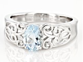 Pre-Owned Blue Aquamarine Rhodium Over Sterling Silver Ring. 0.60ctw