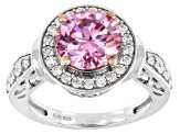 Pre-Owned Pink And Colorless Moissanite Platineve 2021 Holiday Ring 3.48ctw DEW.