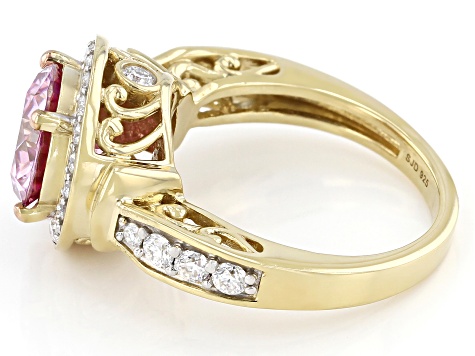 Pre-Owned Pink And Colorless Moissanite 14k Yellow Gold Over Silver 2021 Holiday Ring 3.48ctw DEW.