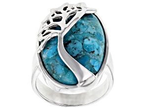 Pre-Owned Blue Turquoise rhodium over sterling silver ring