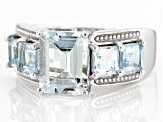 Pre-Owned Blue Aquamarine Rhodium Over Sterling Silver Ring 3.06ctw