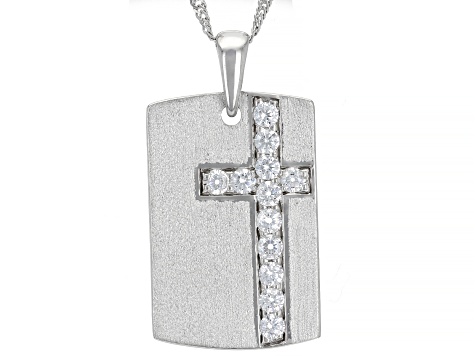 Pre-Owned White Cubic Zirconia Rhodium Over Sterling Silver Men's Pendant With Chain 1.32ctw