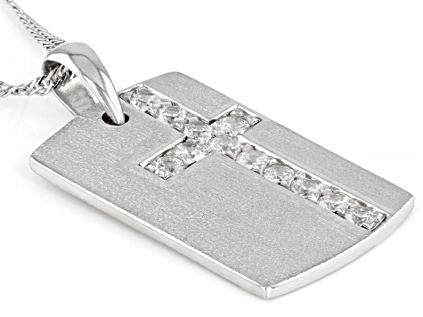 Pre-Owned White Cubic Zirconia Rhodium Over Sterling Silver Men's Pendant With Chain 1.32ctw