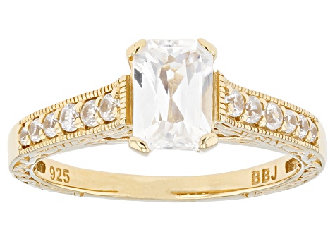 Pre-Owned White Zircon 18K Yellow Gold Over Sterling Silver Ring 1.62ctw