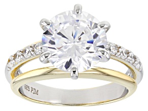 Pre-Owned White Cubic Zirconia Rhodium And 18k Yellow Gold Over Sterling Silver Ring 6.53ctw