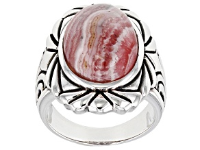 Pre-Owned Rhodochrosite Rhodium Over Silver Solitaire Ring
