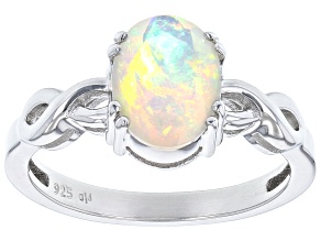 Pre-Owned Multicolor Ethiopian Opal Solitaire Rhodium Over Sterling Silver Ring 0.93ct
