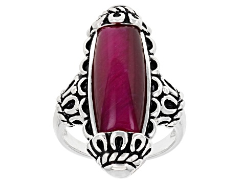 Pre-Owned Pink Tiger's Eye Oxidized Sterling Silver Ring 20x8mm