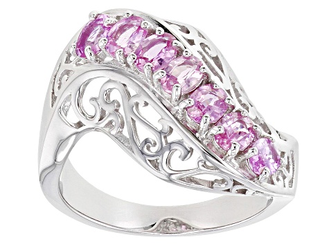 Pre-Owned Pink Ceylon Sapphire Rhodium Over Sterling Silver Ring 1.18ctw