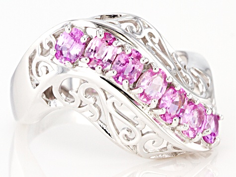Pre-Owned Pink Ceylon Sapphire Rhodium Over Sterling Silver Ring 1.18ctw