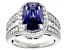 Pre-Owned Blue And White Cubic Zirconia Platinum Over Sterling Silver Ring 8.22ctw