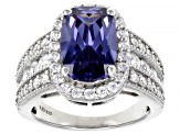 Pre-Owned Blue And White Cubic Zirconia Platinum Over Sterling Silver Ring 8.22ctw