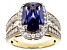 Pre-Owned Blue And White Cubic Zirconia 18k Yellow Gold Over Sterling Silver Ring 8.22ctw