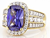 Pre-Owned Blue And White Cubic Zirconia 18k Yellow Gold Over Sterling Silver Ring 8.22ctw