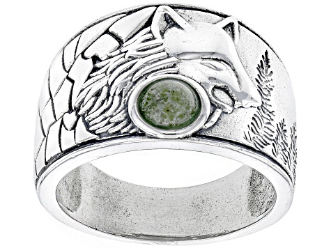Pre-Owned Connemara Marble Men's Sterling Silver Wolf Ring