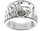 Pre-Owned Connemara Marble Men's Sterling Silver Wolf Ring