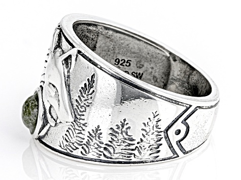 Pre-Owned Connemara Marble Men's Sterling Silver Wolf Ring