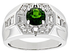 Pre-Owned Green Chrome Diopside Platinum Over Silver Men's Ring 2.13ctw