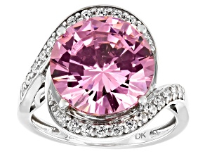 Pre-Owned Pink And White Cubic Zirconia Rhodium Over Sterling Silver Ring 9.35ctw