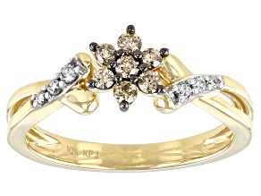Pre-Owned Champagne And White Diamond 10k Yellow Gold Cluster Ring 0.25ctw