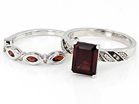 Pre-Owned Red Vermelho Garnet(TM) Rhodium Over Silver Ring With Band 3.00ctw