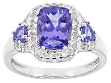 Picture of Pre-Owned Blue Tanzanite And White Diamond Platinum Ring 2.95ctw