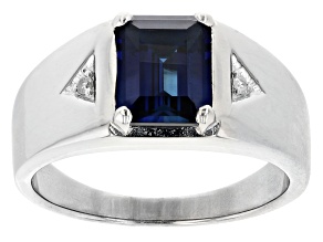 Pre-Owned Blue Lab Created Sapphire Platinum Over Sterling Silver Men's Ring 1.73ctw