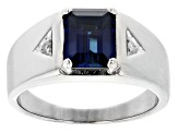 Pre-Owned Blue Lab Created Sapphire Platinum Over Sterling Silver Men's Ring 1.73ctw