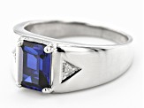 Pre-Owned Blue Lab Created Sapphire Platinum Over Sterling Silver Men's Ring 1.73ctw