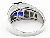 Pre-Owned Blue Lab Created Sapphire Platinum Over Sterling Silver Men's Ring 1.73ctw