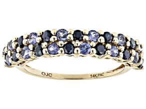 Pre-Owned Blue Tanzanite And Indian Blue Sapphire 14k Yellow Gold Multi-Row Ring 0.93ctw