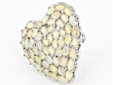 Pre-Owned Multicolor Ethiopian Opal Rhodium Over Silver Heart Ring 6.47ctw