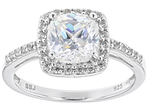 Pre-Owned Fabulite Strontium Titanate and white zircon rhodium over sterling silver halo ring 2.58ct