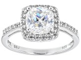 Pre-Owned Fabulite Strontium Titanate and white zircon rhodium over sterling silver halo ring 2.58ct