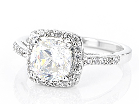 Pre-Owned Fabulite Strontium Titanate and white zircon rhodium over sterling silver halo ring 2.58ct