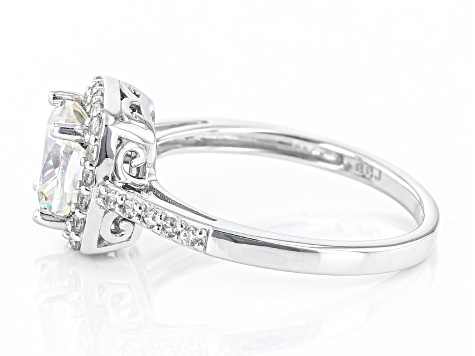 Pre-Owned Fabulite Strontium Titanate and white zircon rhodium over sterling silver halo ring 2.58ct