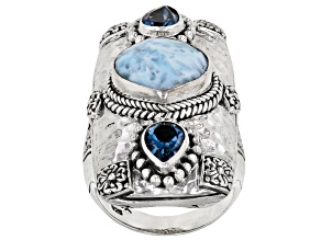 Pre-Owned Larimar & London Blue Topaz Silver Ring 1.54ctw