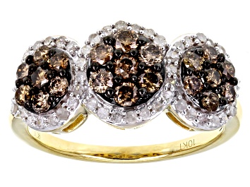 Picture of Pre-Owned Champagne And White Diamond 10k Yellow Gold Cluster Ring 1.00ctw
