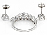Pre-Owned White Cubic Zirconia Rhodium Over Sterling Silver Ring And Earring Set 7.09ctw