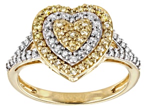 Pre-Owned Natural Yellow And White Diamond 10k Yellow Gold Heart Cluster Ring 0.50ctw