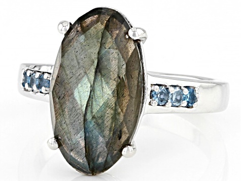 Pre-Owned Gray Labradorite Rhodium Over Sterling Silver Ring 4.82ctw