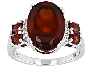 Pre-Owned Red Hessonite Garnet Rhodium Over Sterling Silver Ring 6.13ctw.