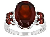 Pre-Owned Red Hessonite Garnet Rhodium Over Sterling Silver Ring 6.13ctw.