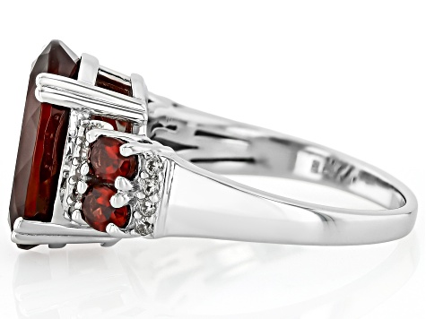 Pre-Owned Red Hessonite Garnet Rhodium Over Sterling Silver Ring 6.13ctw.